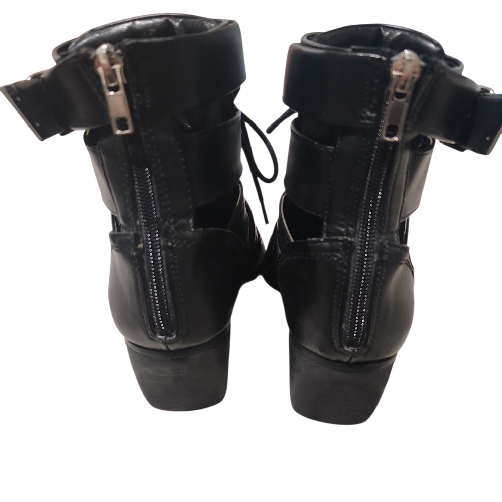 Buckle Black Lace Up Women's Boots - Picture 3 of 6